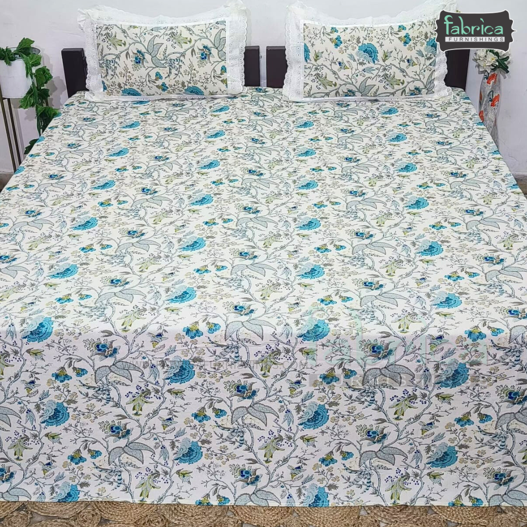Traditional Anokhi Prints Pure Cotton King Size Lacework Bedsheet