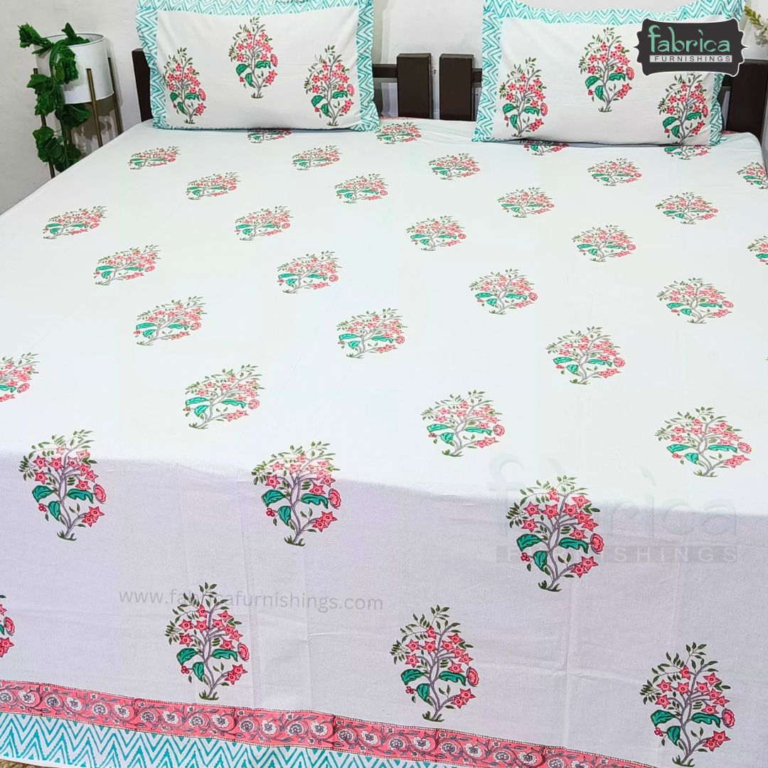 Rangoli Pure Cotton Handblock Super Kingsize Bedsheet