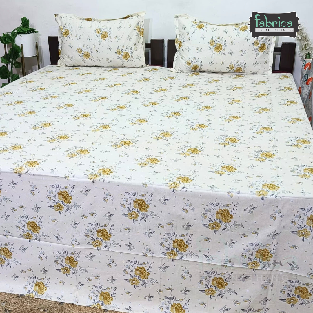 Petal Paradise Queen Size Pure Cotton Printed Bedsheet
