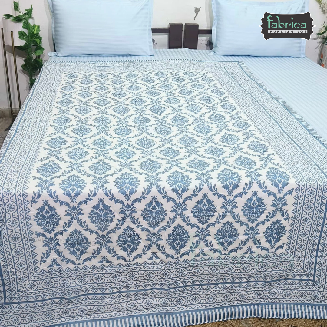 Kesariya Handblock Printed Single Bed Pure Cotton Ac Mul -Mul Quilt
