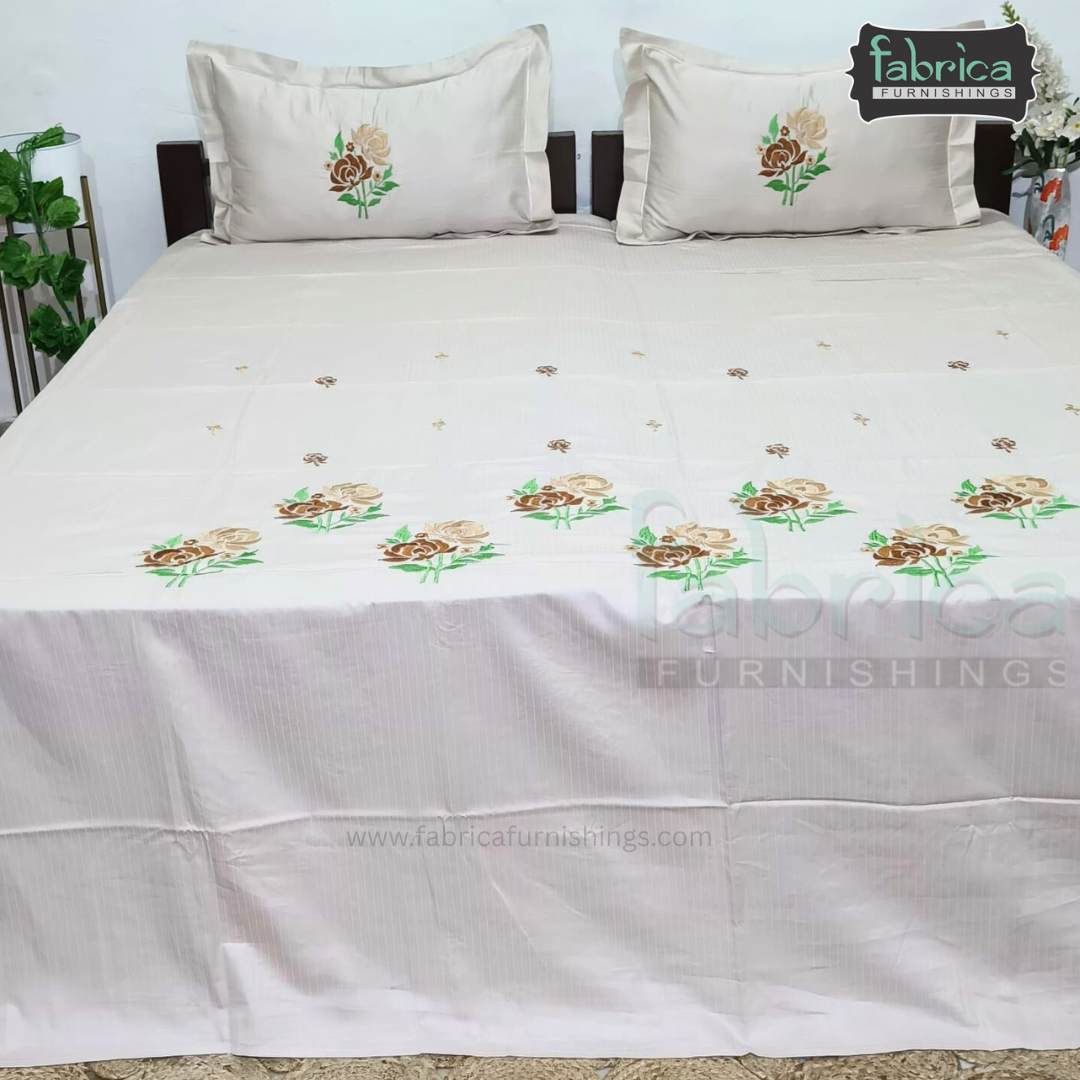 Kasturi Designer Pure Cotton Embroidered king Size Bedsheet