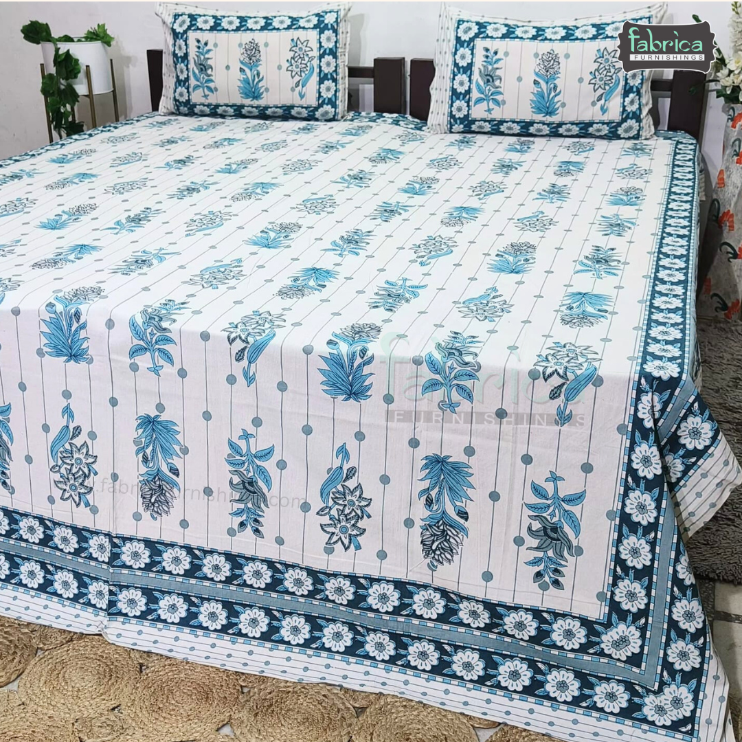 Royal Rajasthani Handblock Print Pure Cotton Double Bed Bed Sheets (90*108 Inch)