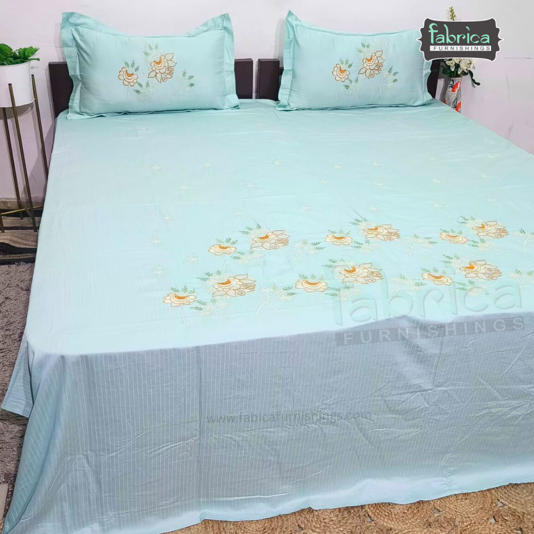 Kasturi Designer Pure Cotton Embroidered king Size Bedsheet