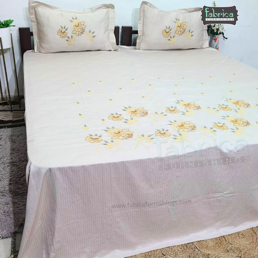 Kasturi Designer Pure Cotton Embroidered king Size Bedsheet