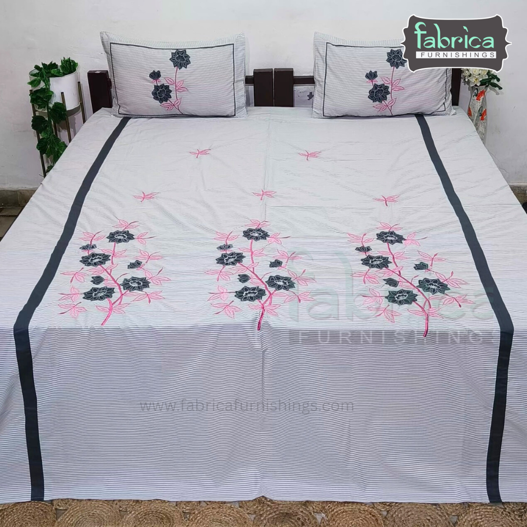 Dreamy Decor Pure Cotton King Size Embroidered Bedsheet