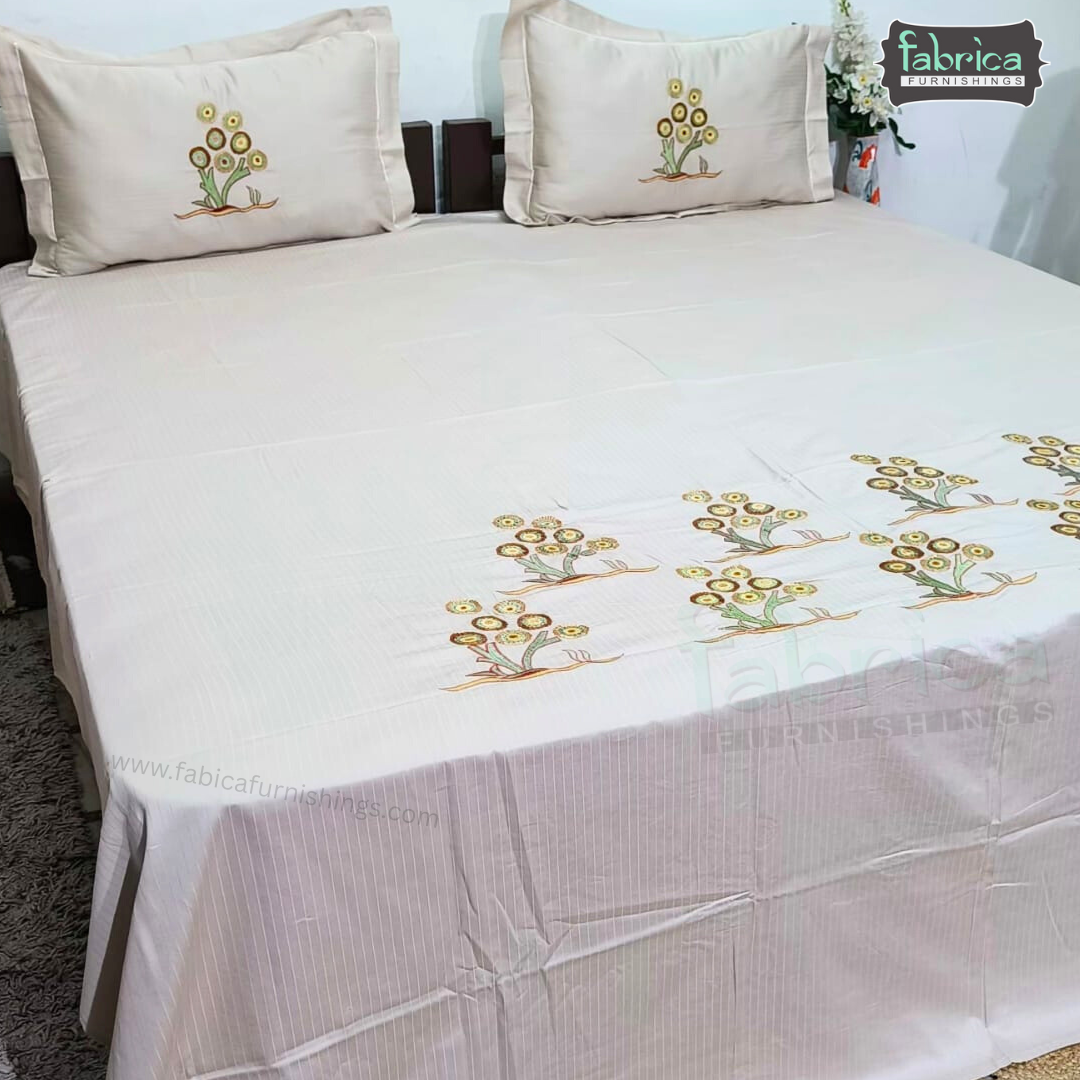 Kasturi Designer Pure Cotton Embroidered king Size Bedsheet