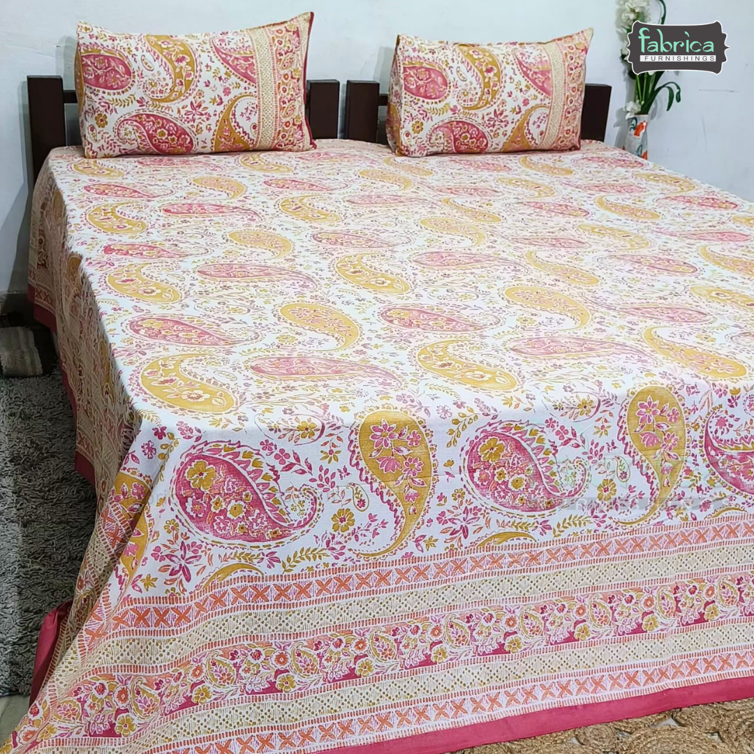 Sitara Hand block Printed Premium Pure Cotton King size Bed Sheets