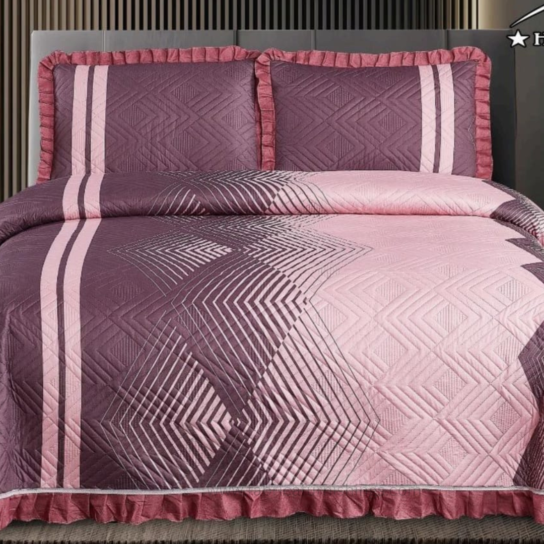 Florence Printed King Size Pure Cotton Quilted Frill Work Bedcover