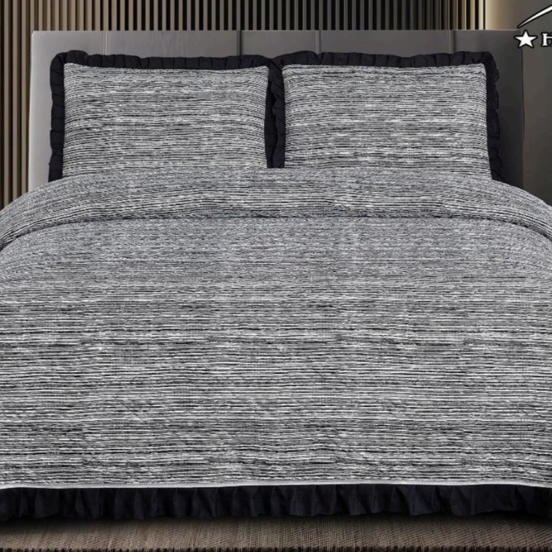Florence Printed King Size Pure Cotton Quilted Frill Work Bedcover
