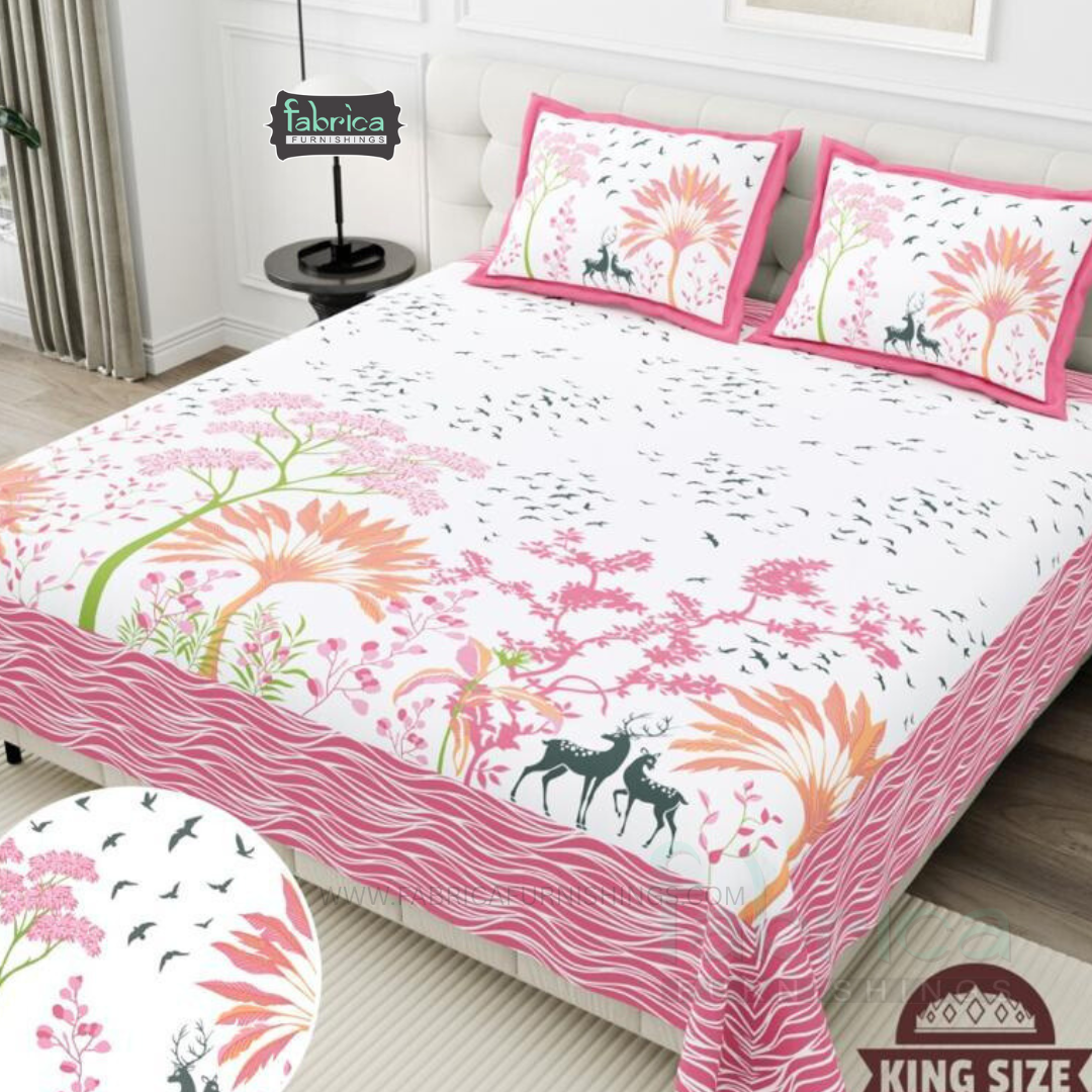Gulmohar Printed Premium Pure Cotton King size Bed Sheets