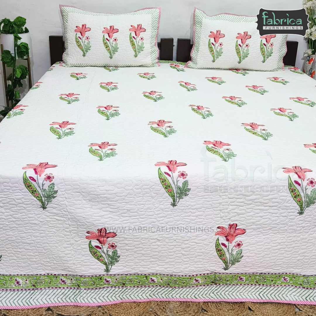 Sanganeri dreams Mul Cotton Handblock Printed king Size Quilted Bedcovers