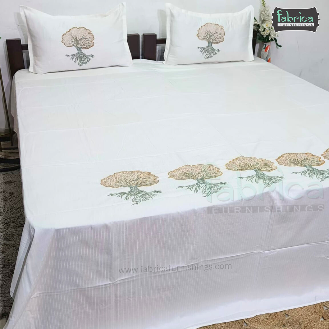 Kasturi Designer Pure Cotton Embroidered king Size Bedsheet