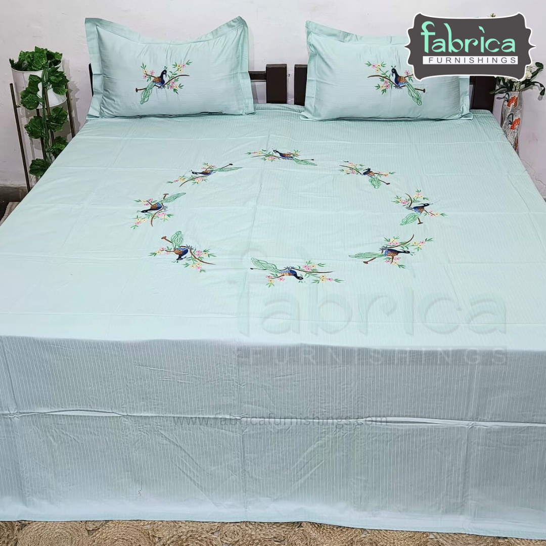 Dreamy Decor Pure Cotton King Size Embroidered Bedsheet