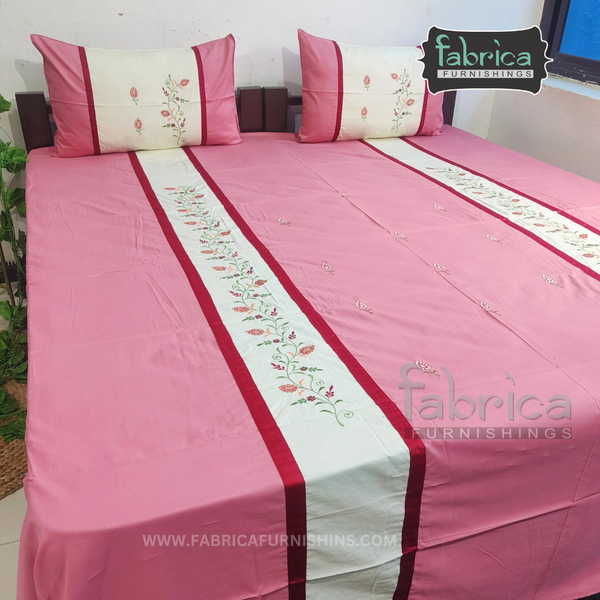 Fabby Home Designer Cotton Embroider King Size Bed Sheets