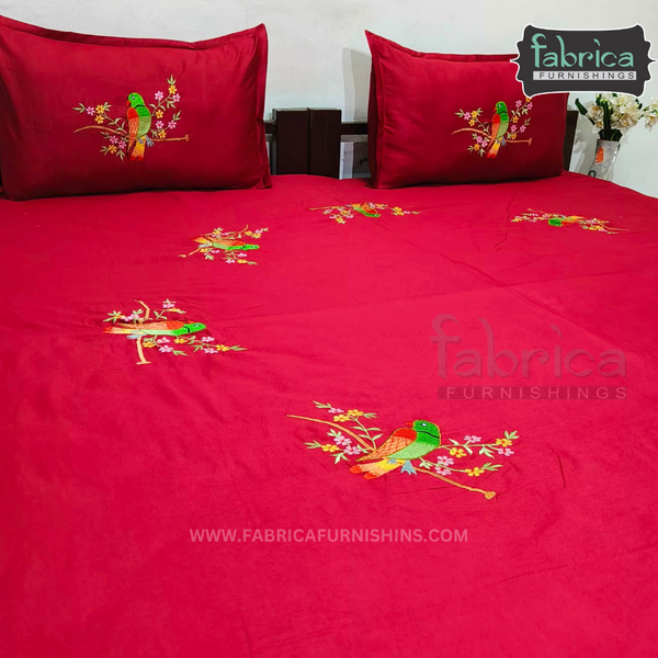 Fabby Royal Designer king-size  Parrot Embroider Bedsheet