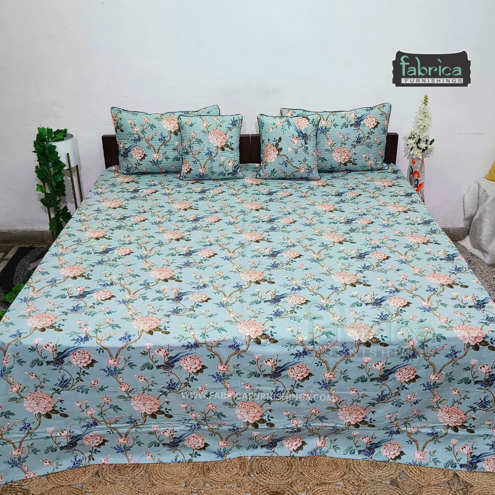 Anokhi Printed Quilted 5 pcs King Size Bedsheet Set
