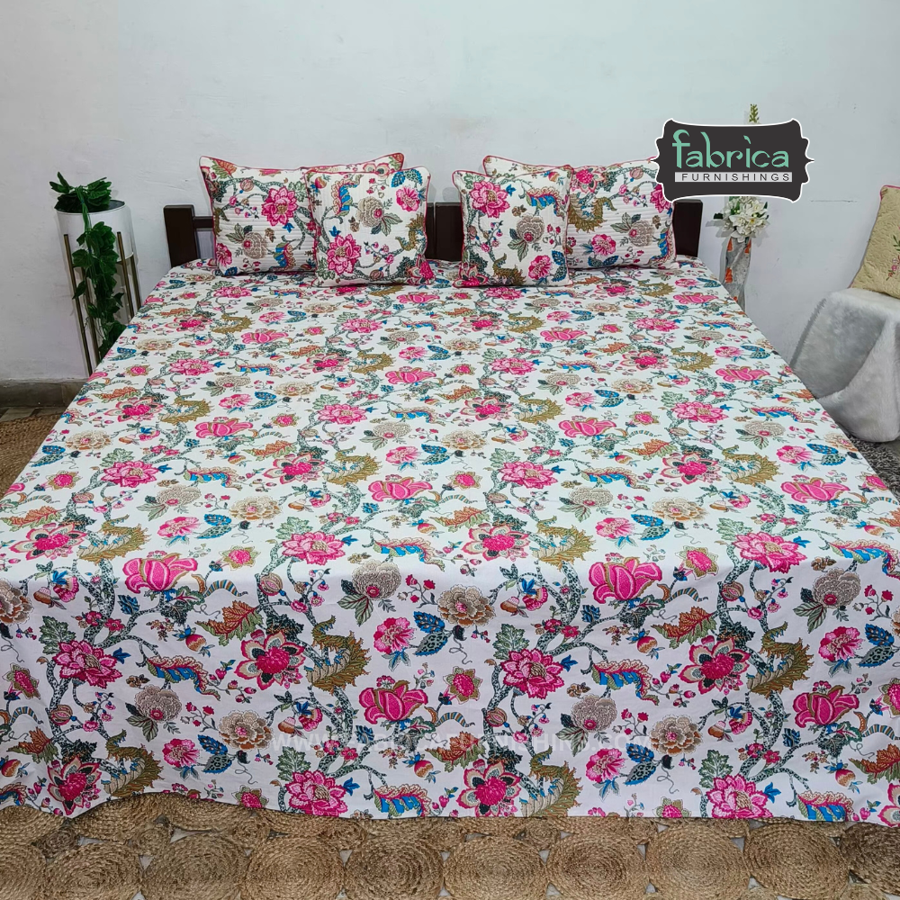 Anokhi Printed Quilted 5 pcs King Size Bedsheet Set