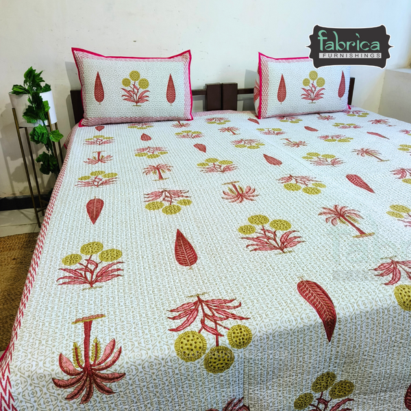 Fabby Decor King Size Handblock Quilted Reversible Pure Cotton Bedcover