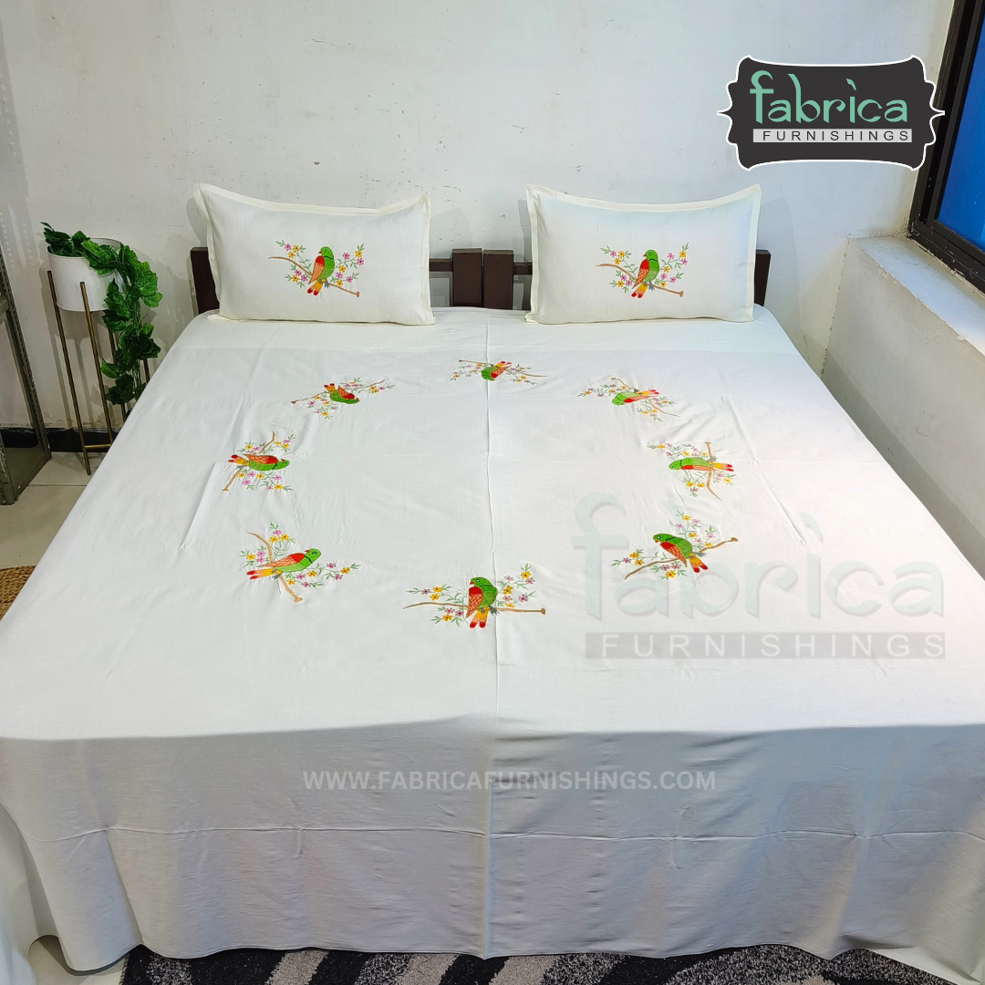 Fabby Decor Designer Embroidered king Size Bed Sheets