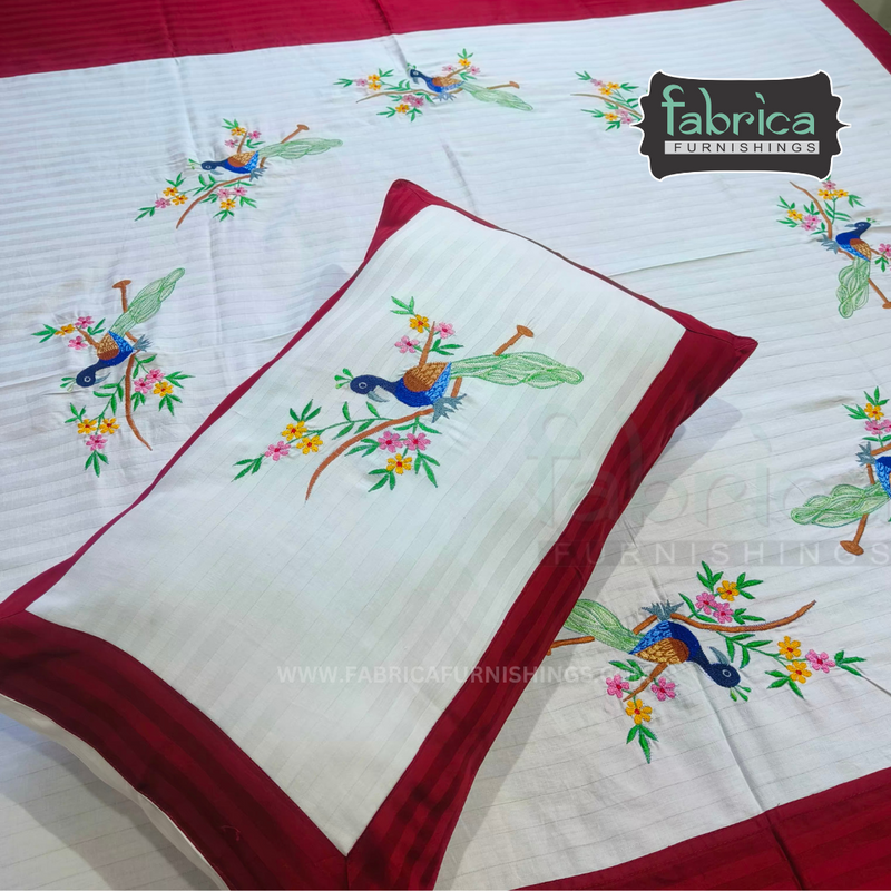 Fabby Royal Designer king size Peacock Embroidered  Bedsheet