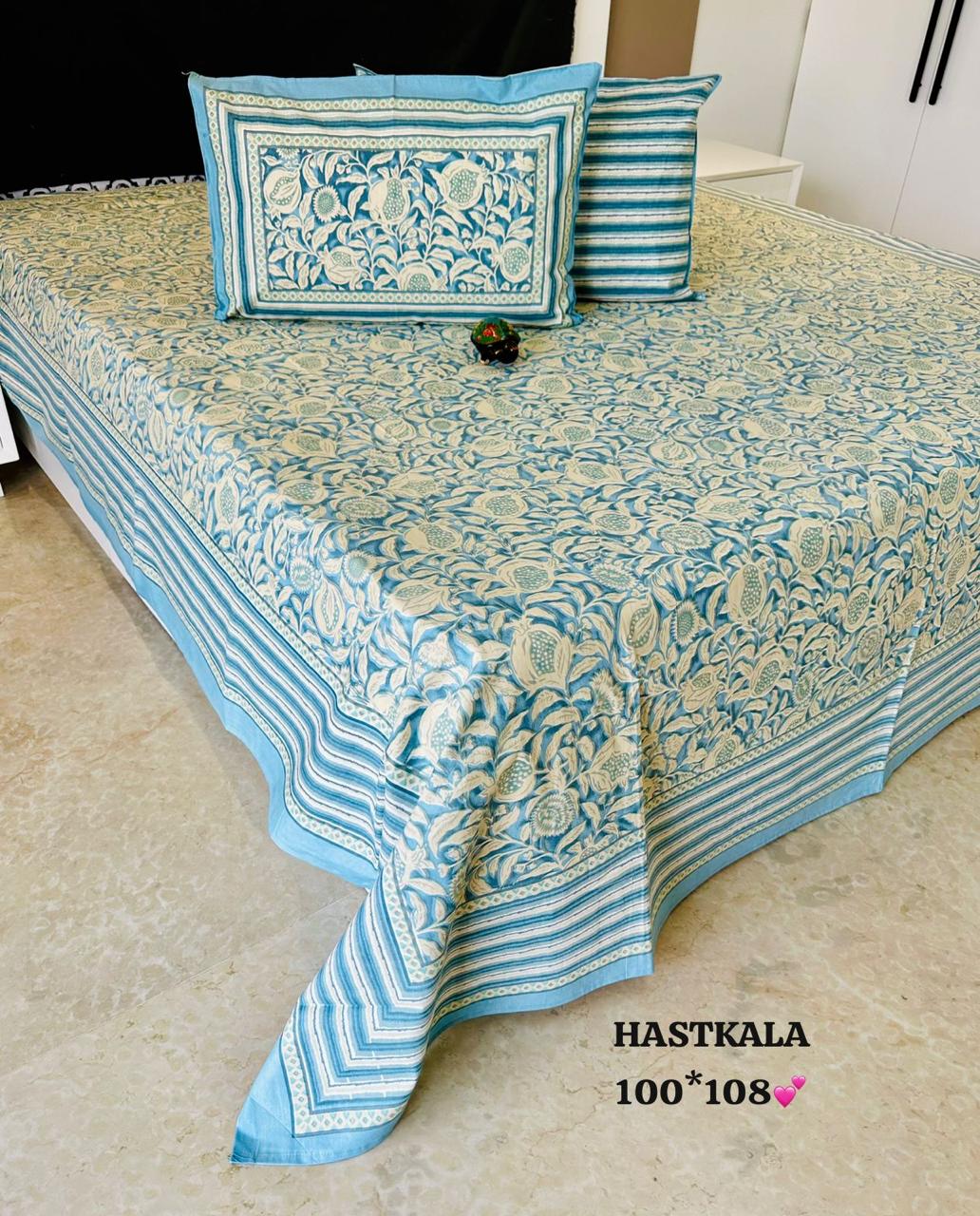Hastkala Printed Premium Pure Cotton King size Bed Sheets