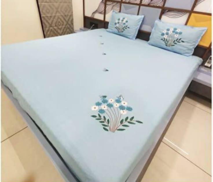 Floral Bloom Embroidered King Size Pure Cotton Bedsheet Set