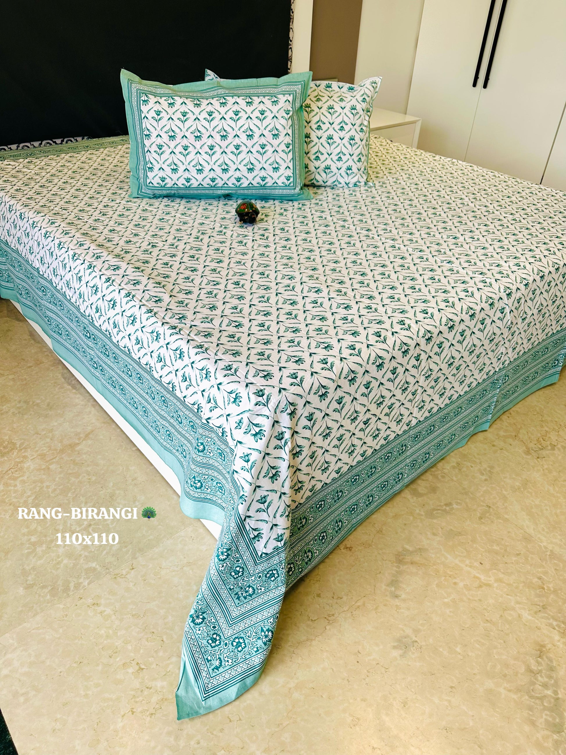Sitara Handblock Designer Printed Premium Pure Cotton Kingsize Bed Sheets