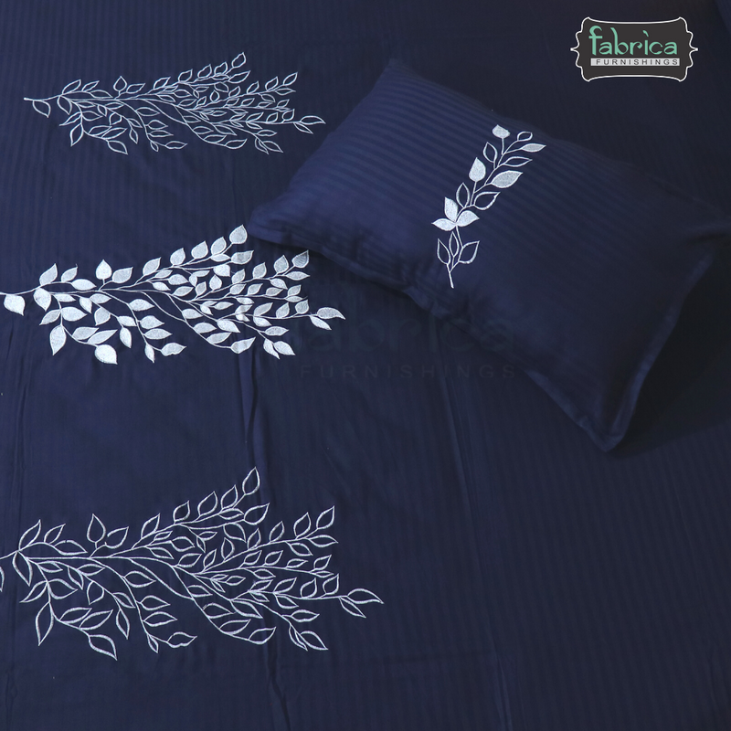Fabby Home Blue Designer Embroider King Size Bed Sheets