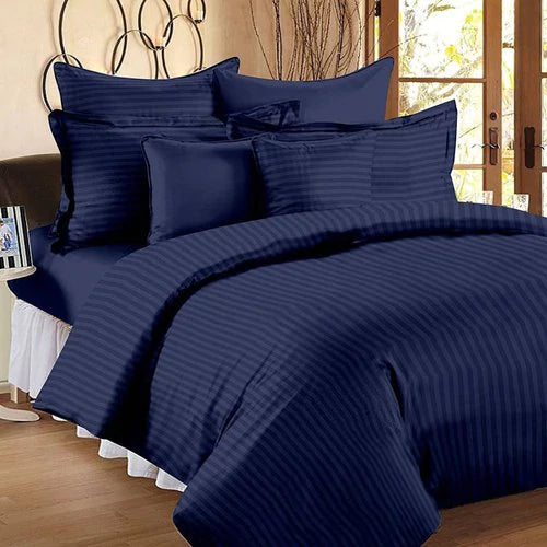 Fabby Home Pure Blue Cotton Self Striped King Size Bed Sheets