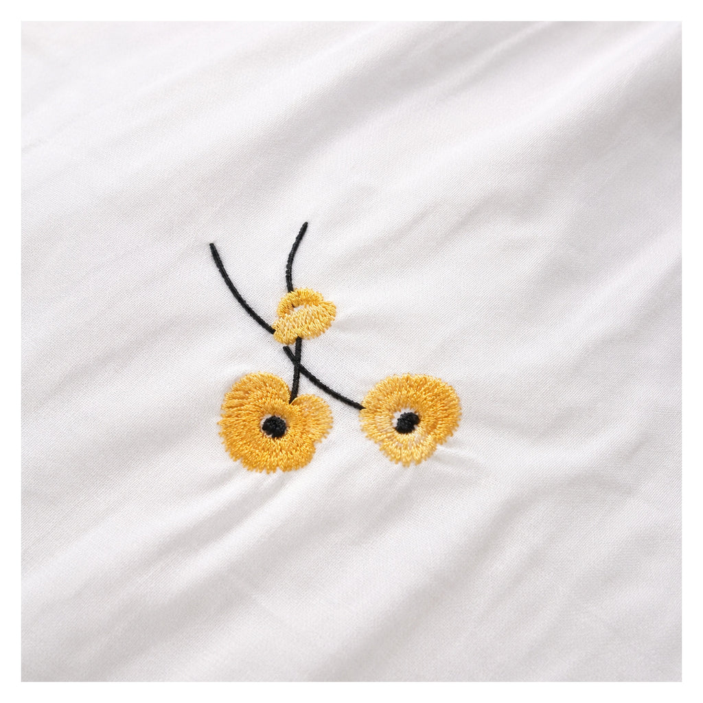 Floral Bloom Pure Cotton King-Size Yellow Floral Embroidered Bedsheet Set