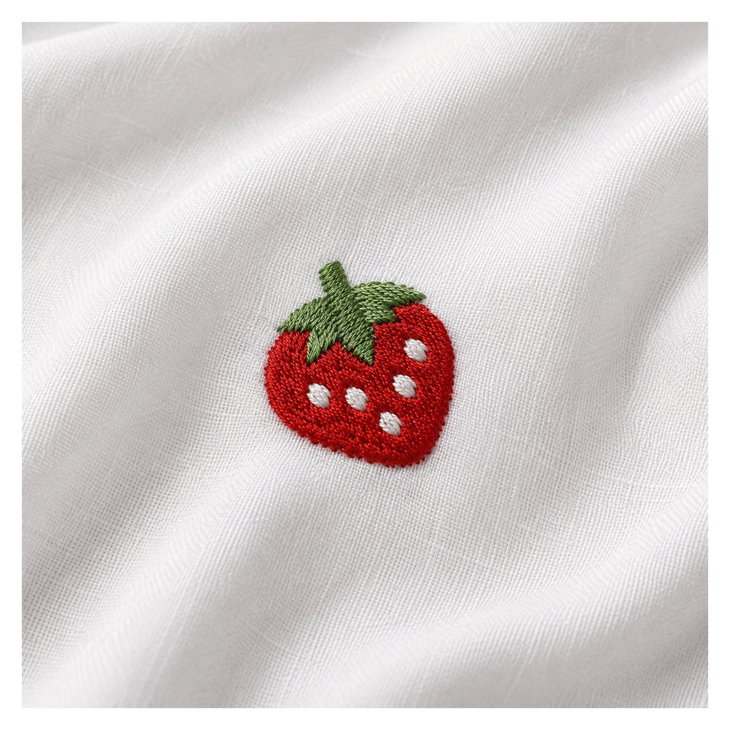 Floral Bloom Pure Cotton King-Size White & Red Strawberry Embroidered Bedsheet Set