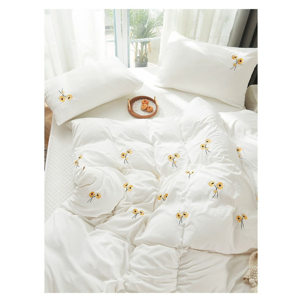 Floral Bloom Pure Cotton King-Size Yellow Floral Embroidered Bedsheet Set