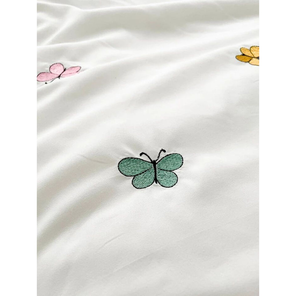 Floral Bloom Pure Cotton King-Size Multicolor Butterfly Embroidered Bedsheet Set