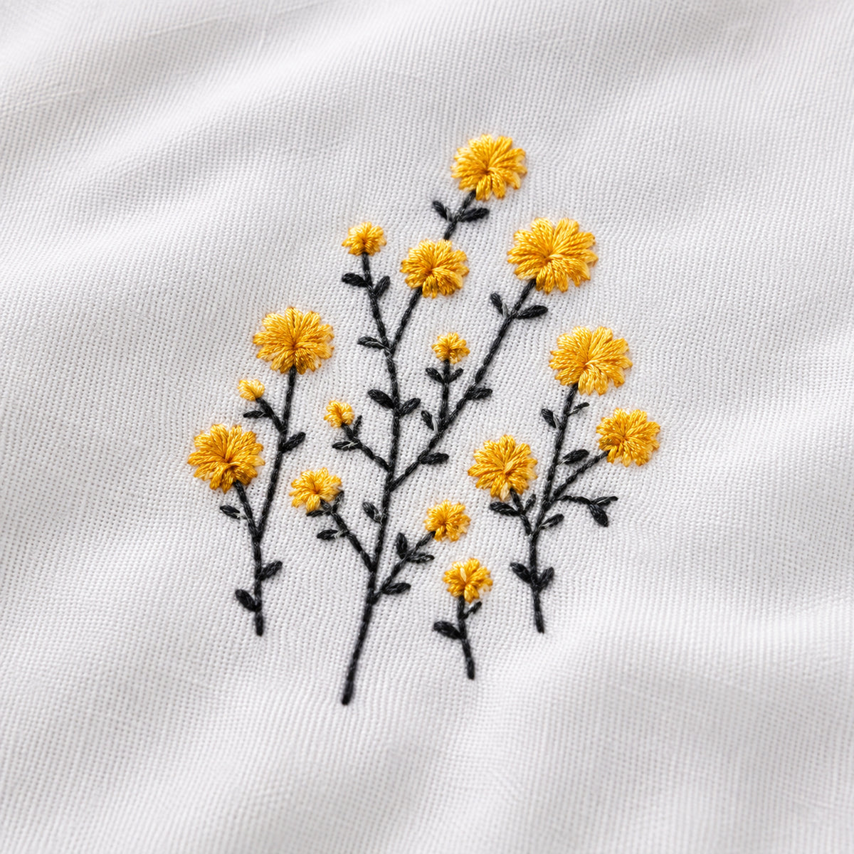 Floral Bloom Pure Cotton King-Size White & Yellow Floral Embroidered Bedsheet Set