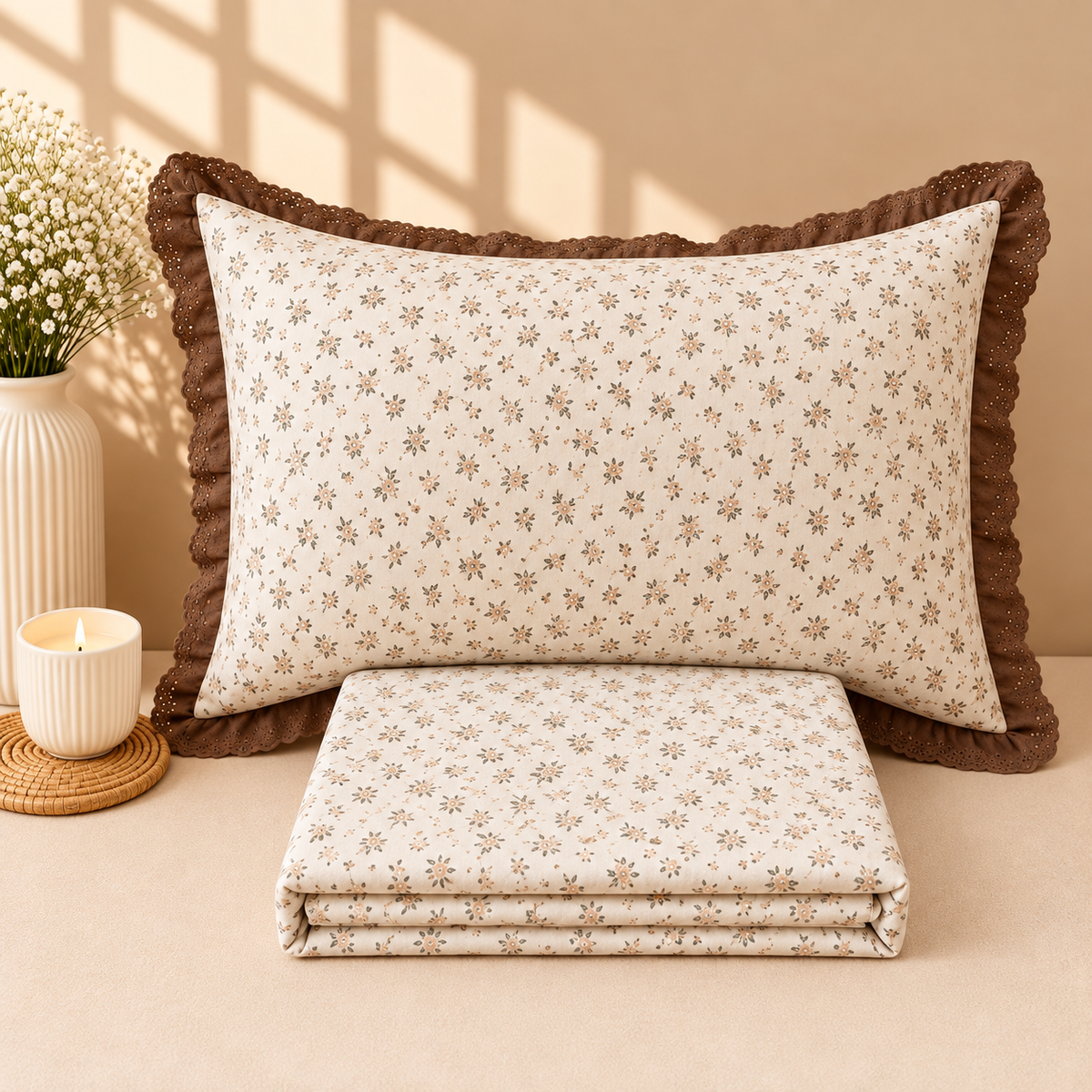 Secret Garden Ivory & Multicolor Floral Printed King Size Imported Fabric Bedsheet Set
