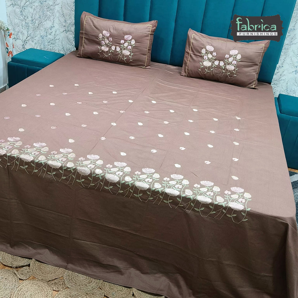 Roselyn Premium Pure Cotton Super King-Size Floral Embroidered Bedsheet