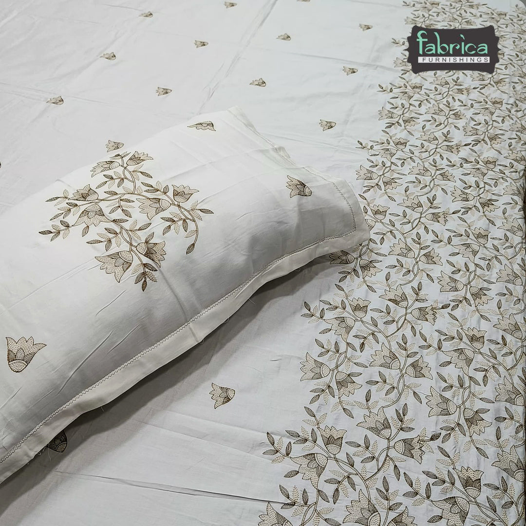 Aurelia Premium Pure Cotton Super King-Size Floral Embroidered Bedsheet