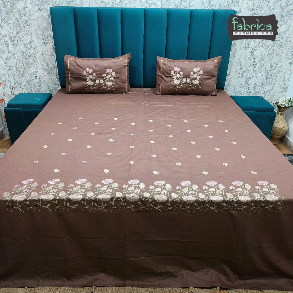 Roselyn Premium Pure Cotton Super King-Size Floral Embroidered Bedsheet