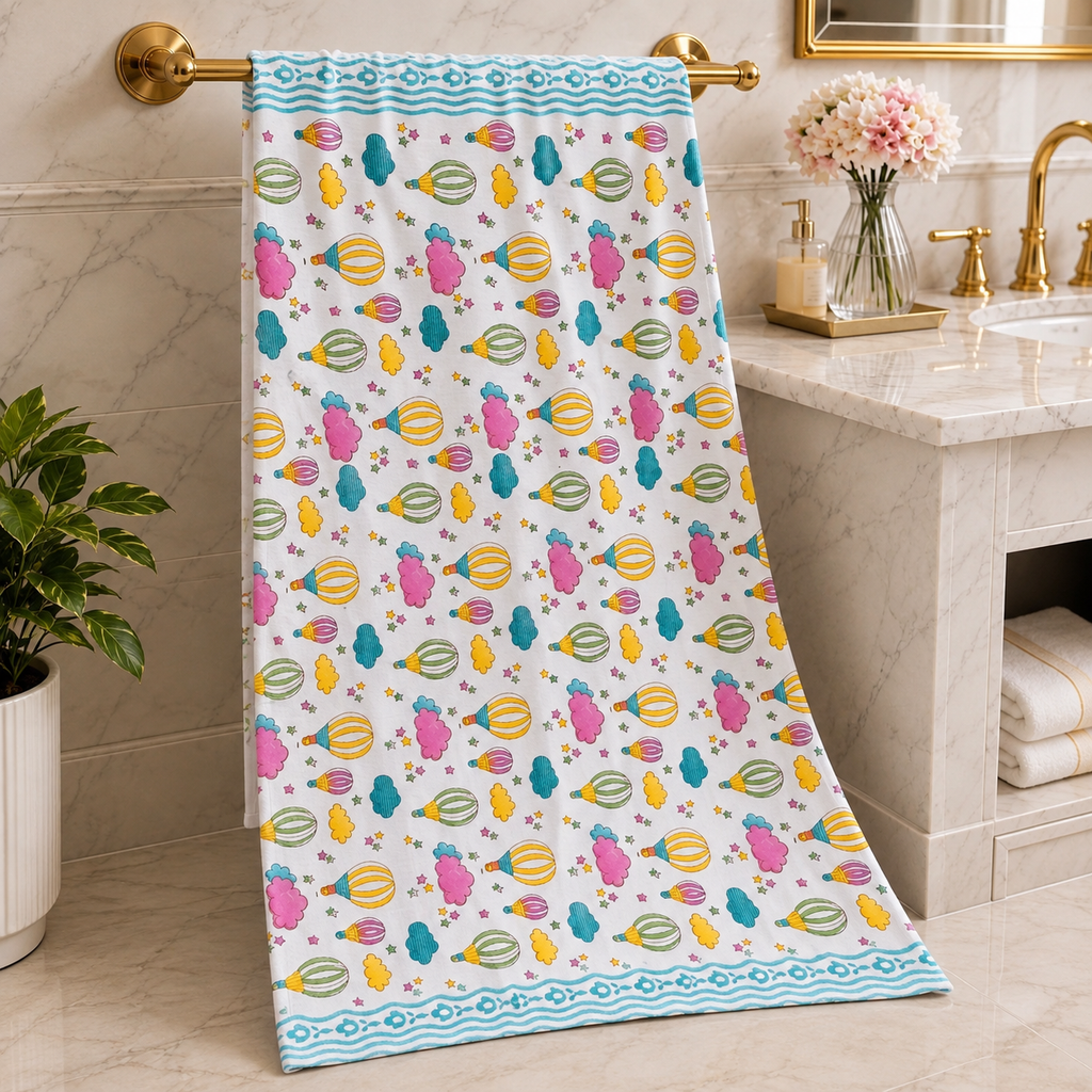 Kids Zone Handblock Printed Pure Cotton Bath & Hand Towels