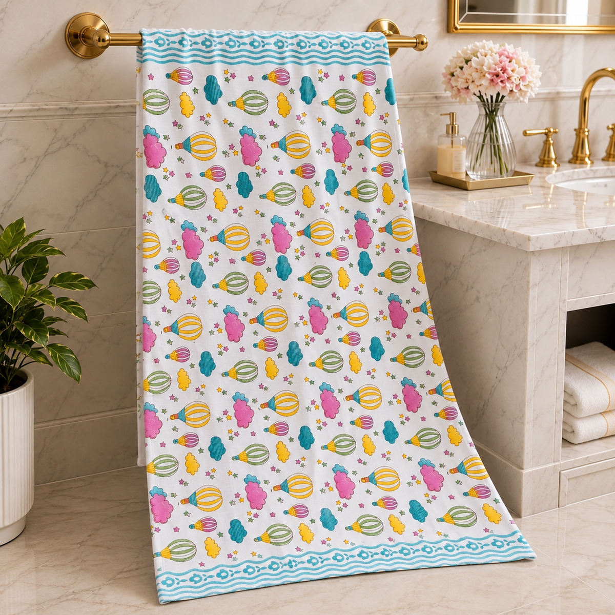 Kids Zone Handblock Printed Pure Cotton Bath & Hand Towels