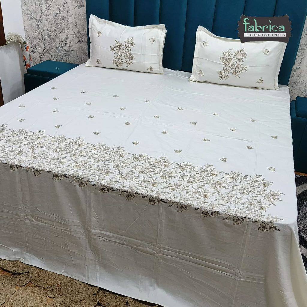 Aurelia Premium Pure Cotton Super King-Size Floral Embroidered Bedsheet