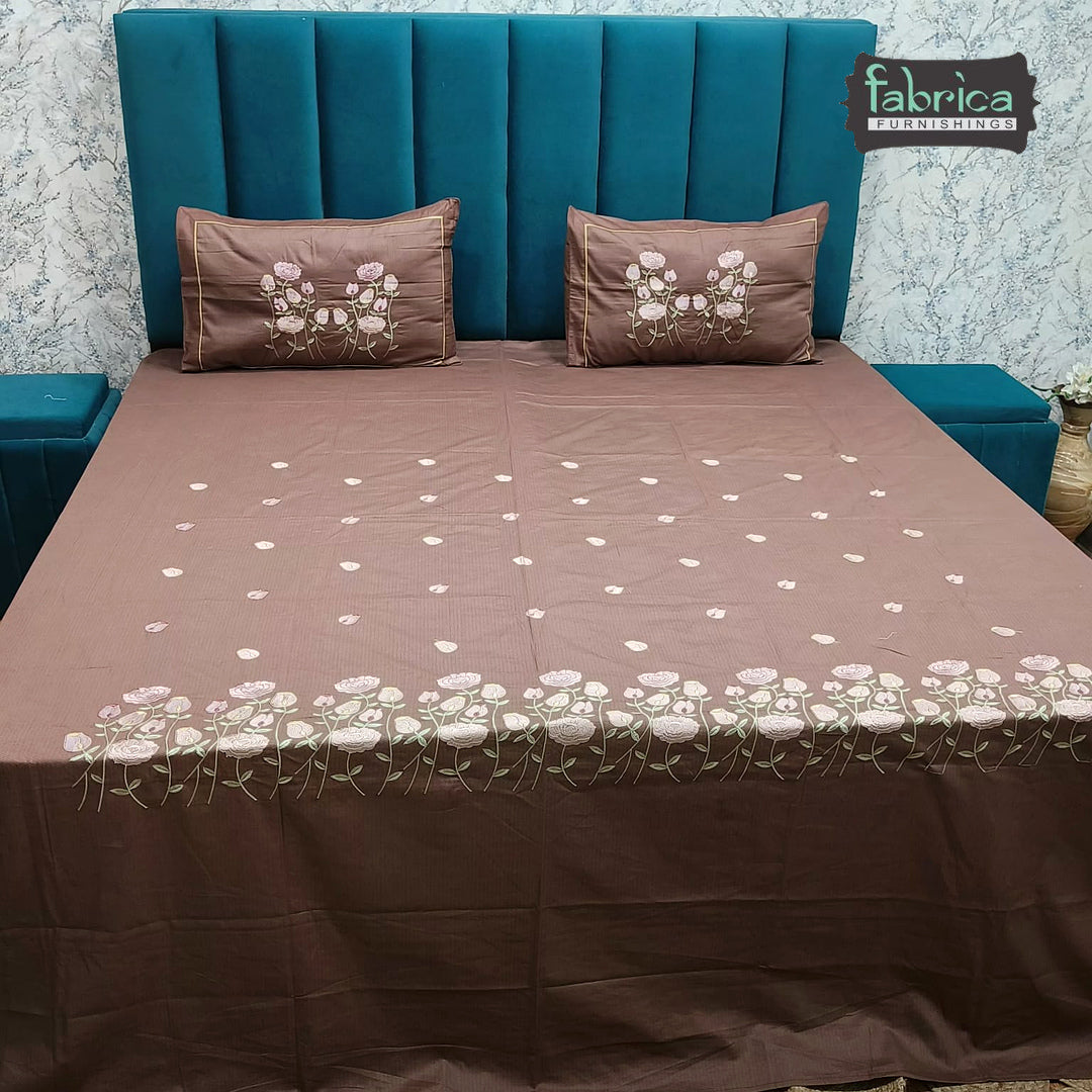 Roselyn Premium Pure Cotton Super King-Size Floral Embroidered Bedsheet