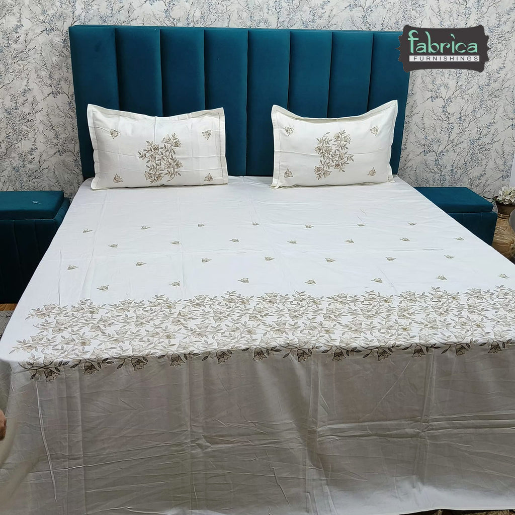 Aurelia Premium Pure Cotton Super King-Size Floral Embroidered Bedsheet