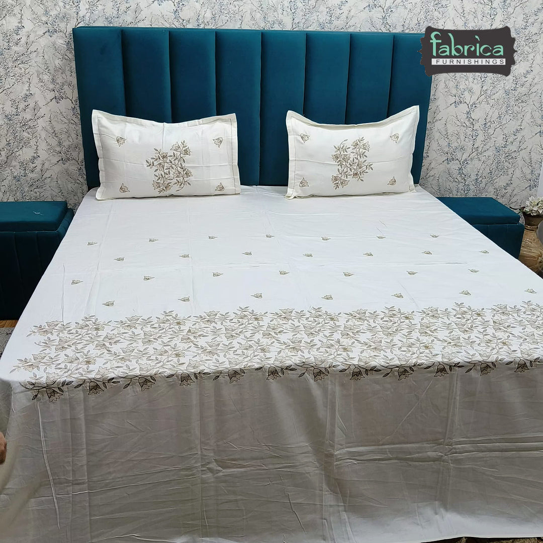 Aurelia Premium Pure Cotton Super King-Size Floral Embroidered Bedsheet