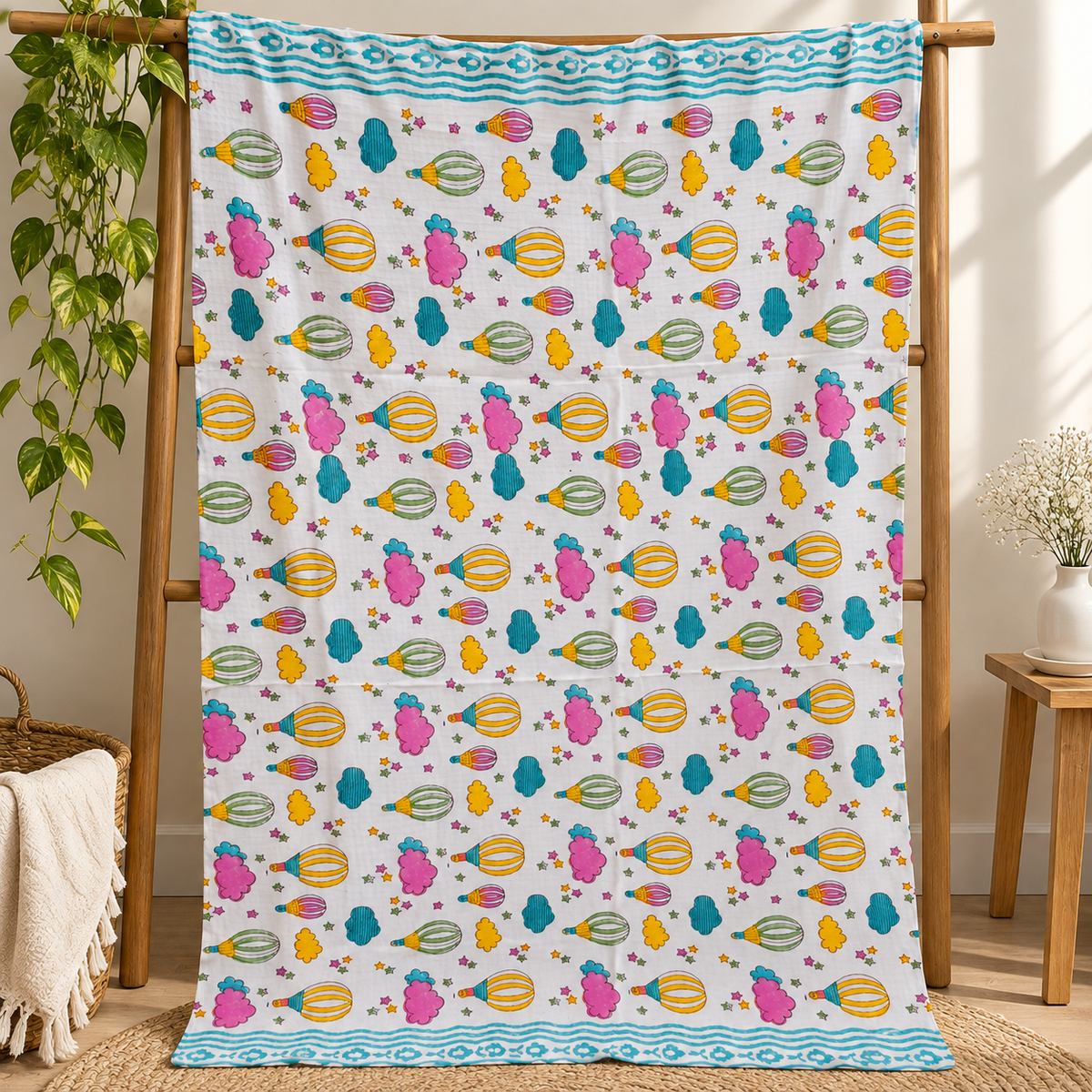 Kids Zone Handblock Printed Pure Cotton Bath & Hand Towels