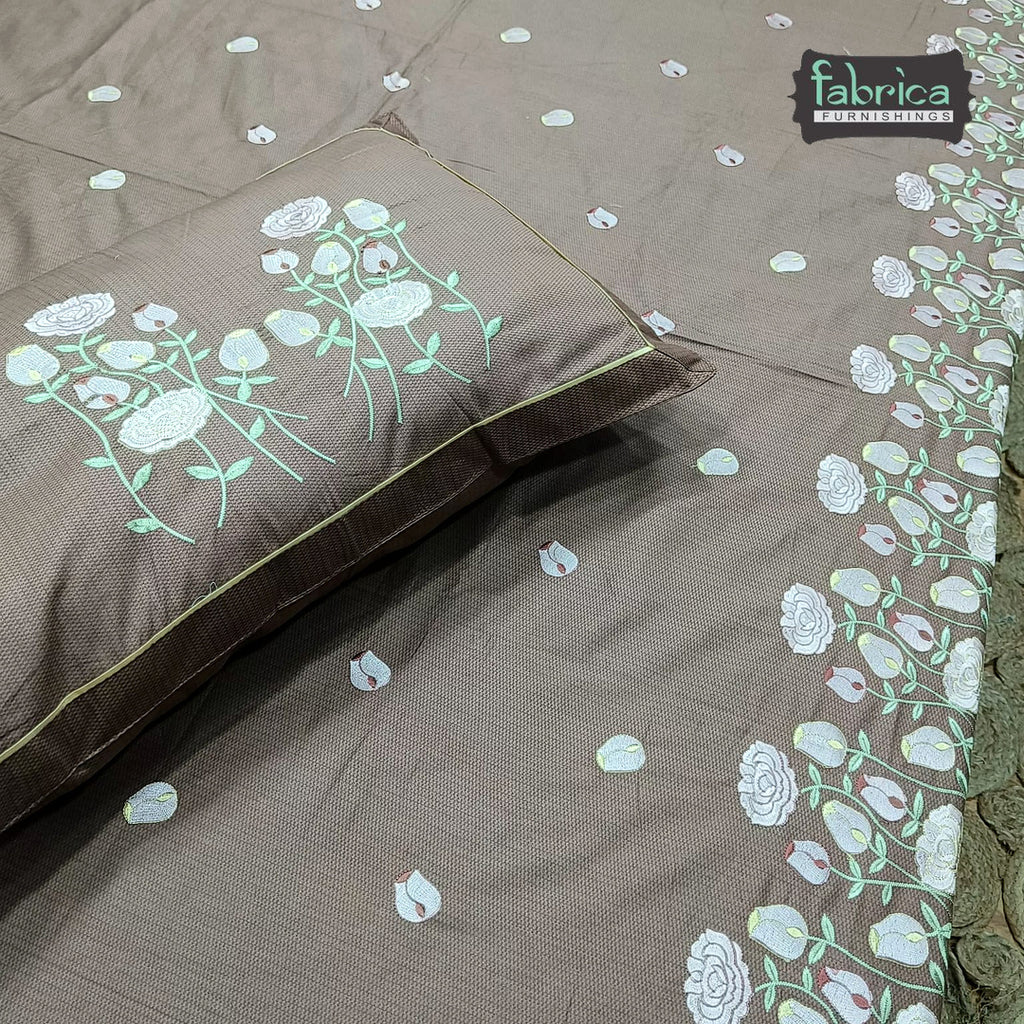 Roselyn Premium Pure Cotton Super King-Size Floral Embroidered Bedsheet
