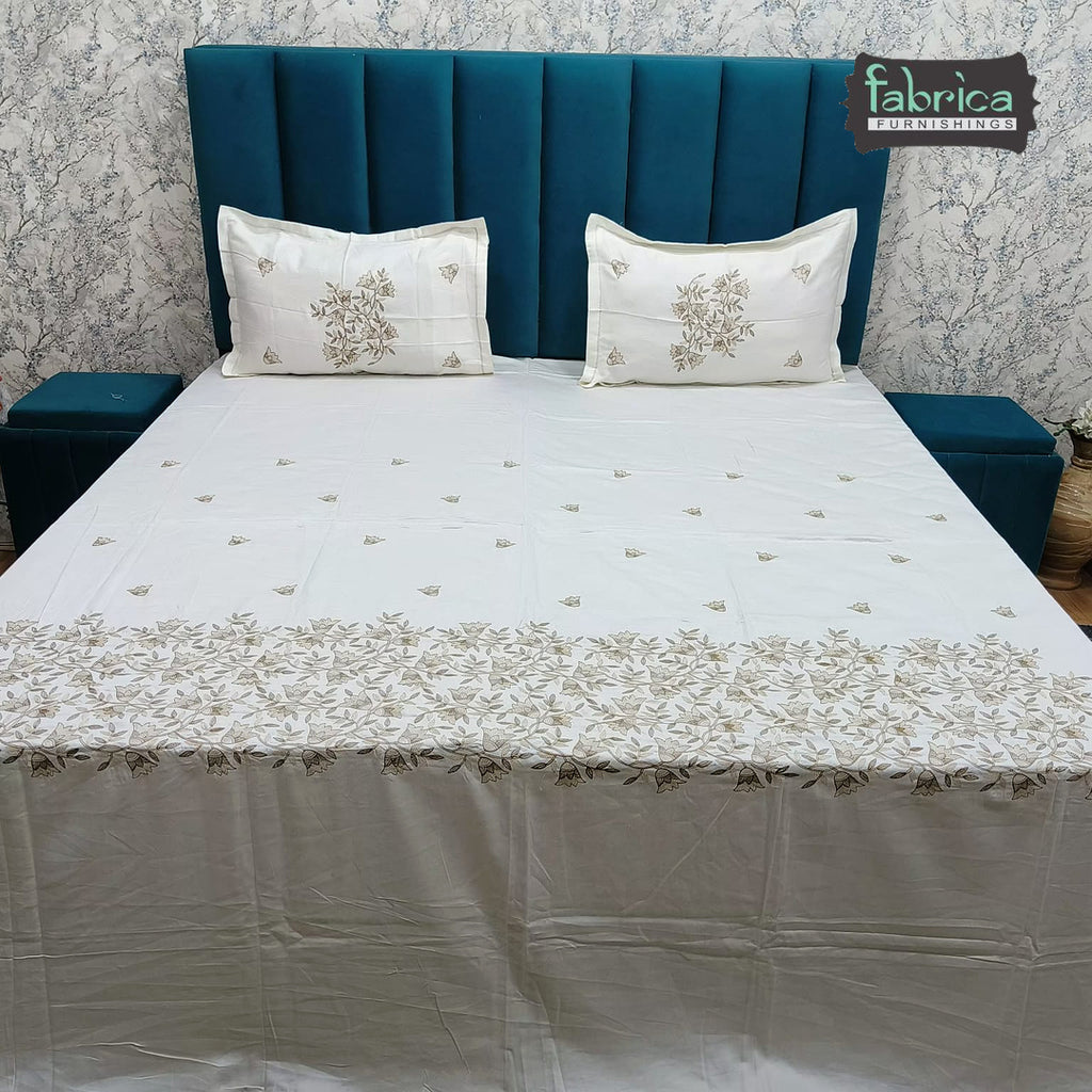 Aurelia Premium Pure Cotton Super King-Size Floral Embroidered Bedsheet