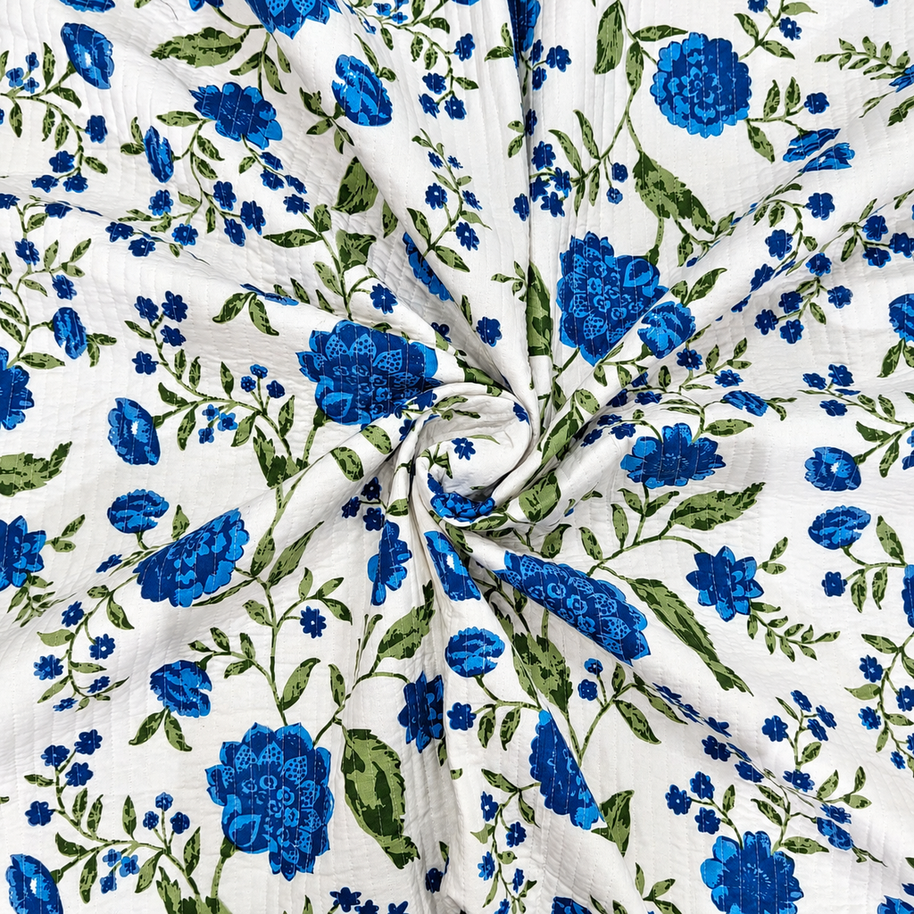 Nilaya Floral Premium Pure Cotton Blue & White Printed Bedcover