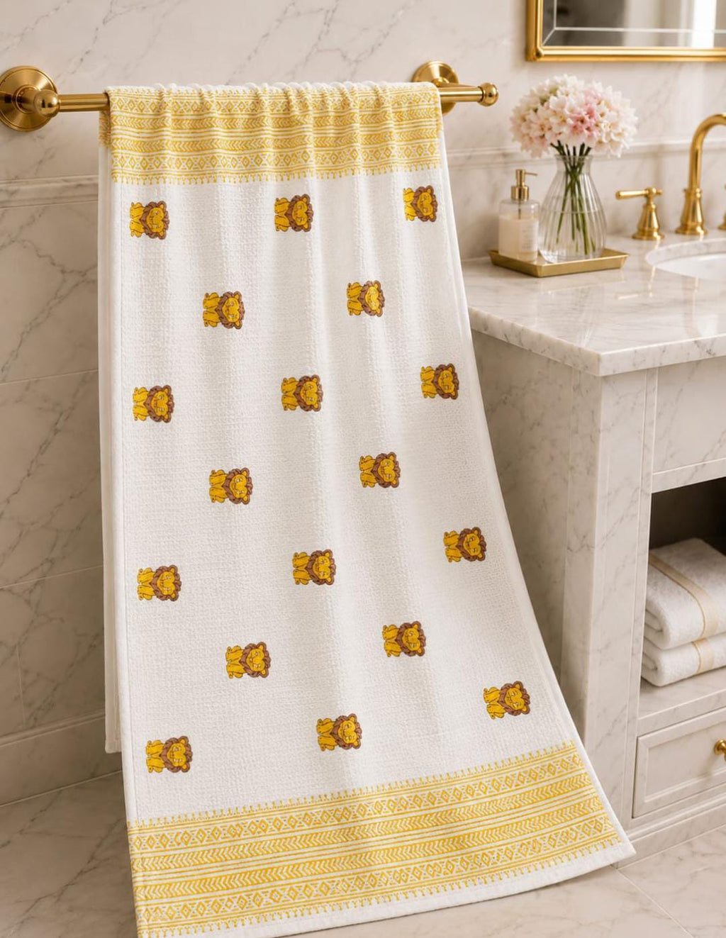 Kids Zone Waffle Printed Pure Cotton Bath & Hand Towels