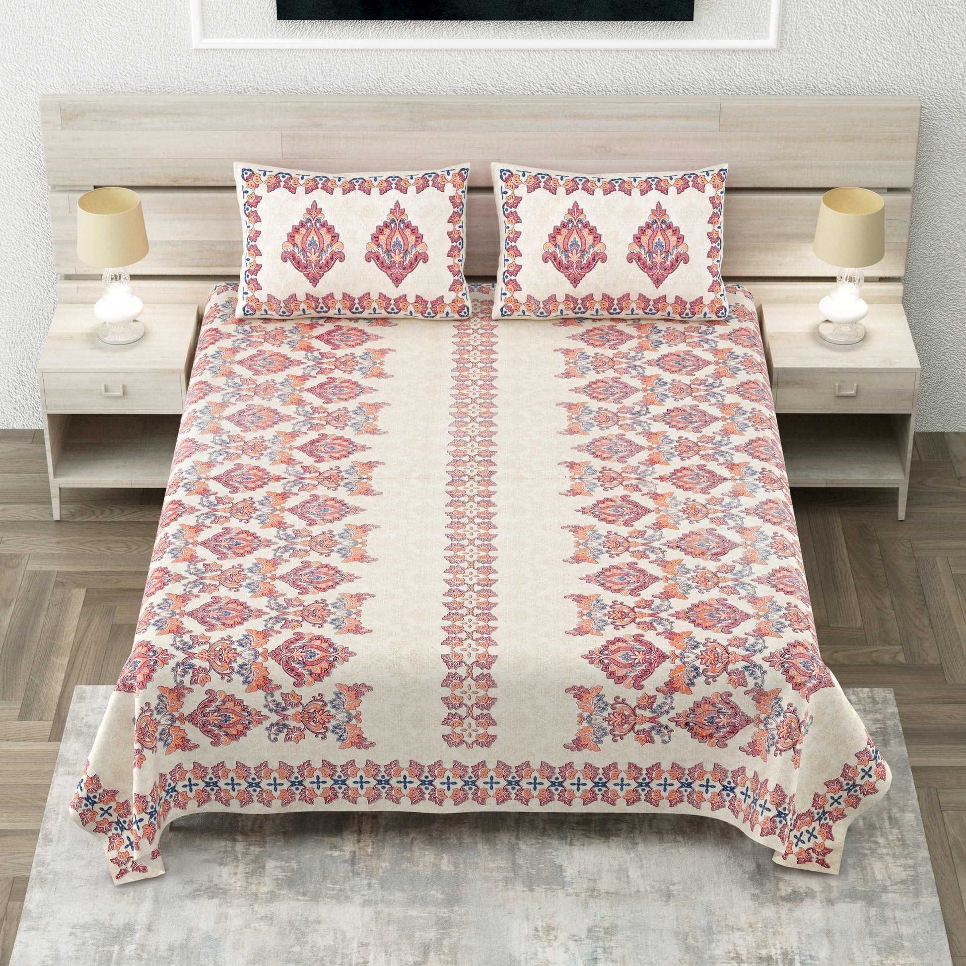 MUGHLAI Royal Blossom Printed King Size Premium Cotton Bedsheet